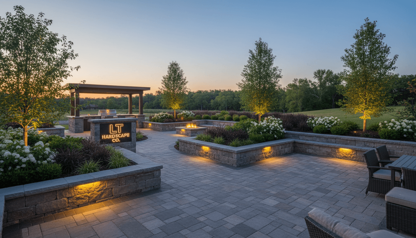 Complete hardscape project combining multiple design elements